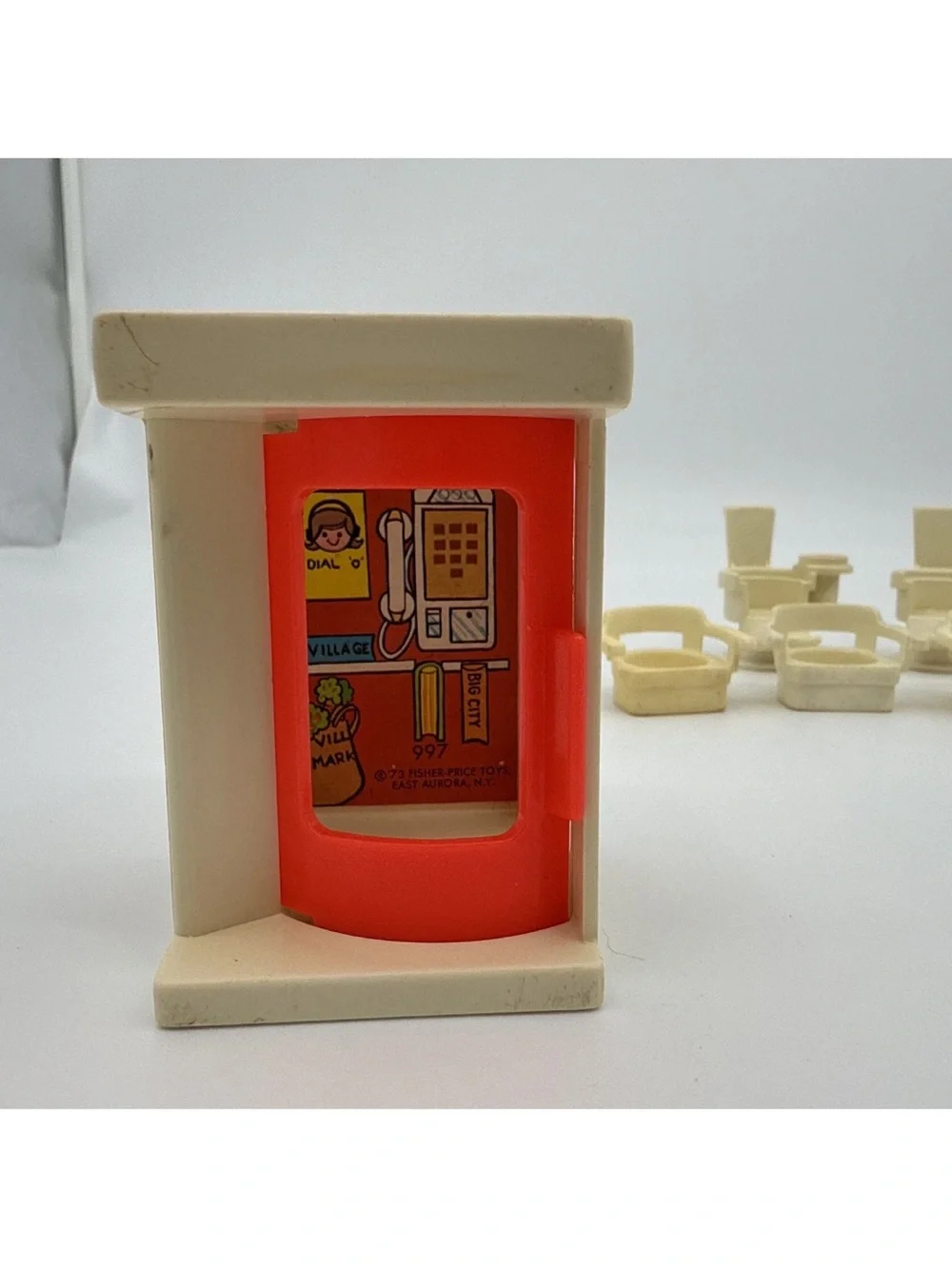 Vtg Fisher Price Little People #997 Barber Chair and Dentist Chair Phone Booth